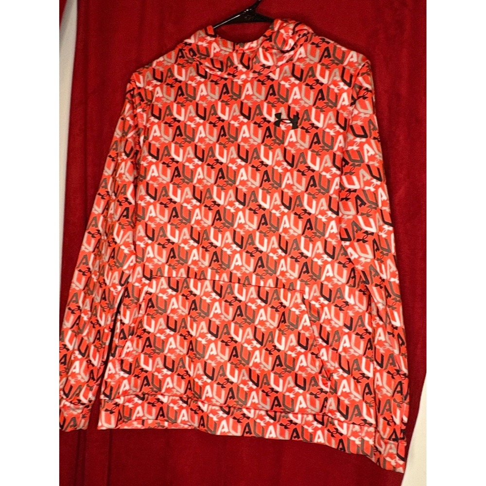 Under Armour Hoodie Kids YXL Orange Logo Print Pullover Sweatshirt